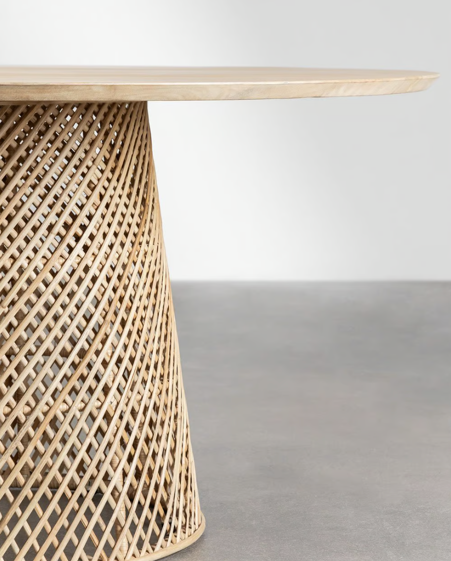 Table à Manger Ronde en Bois de Manguier et Rotin (Ø140 cm)