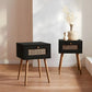 Lot de 2 Tables de Chevet Effet Bois et Cannage - Noir