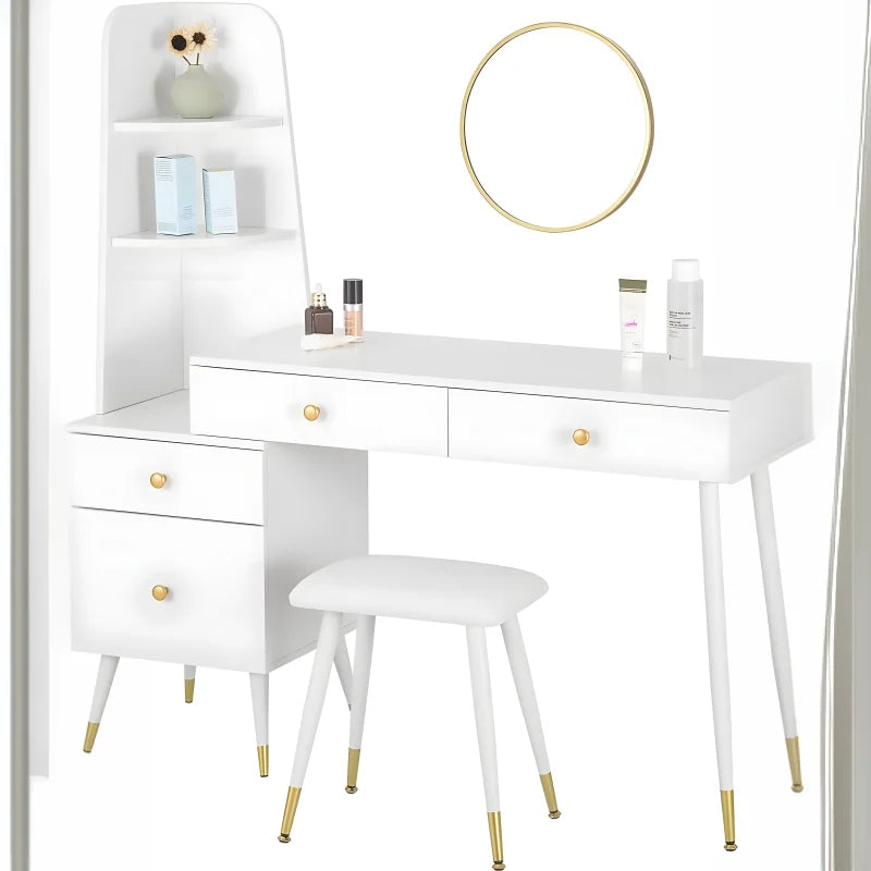 Coiffeuse avec Tabouret Miroir Commode -  4 Tiroirs