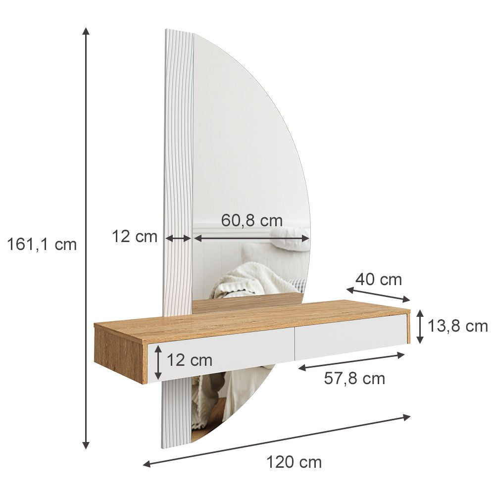 Coiffeuse Chêne/Blanc - 120 cm avec Éclairage LED