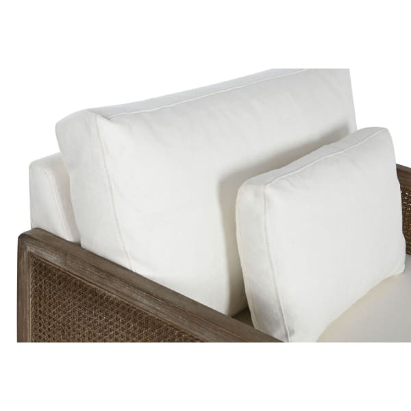 Fauteuil à Accoudoirs en Cannage de Rotin et Tissu Blanc