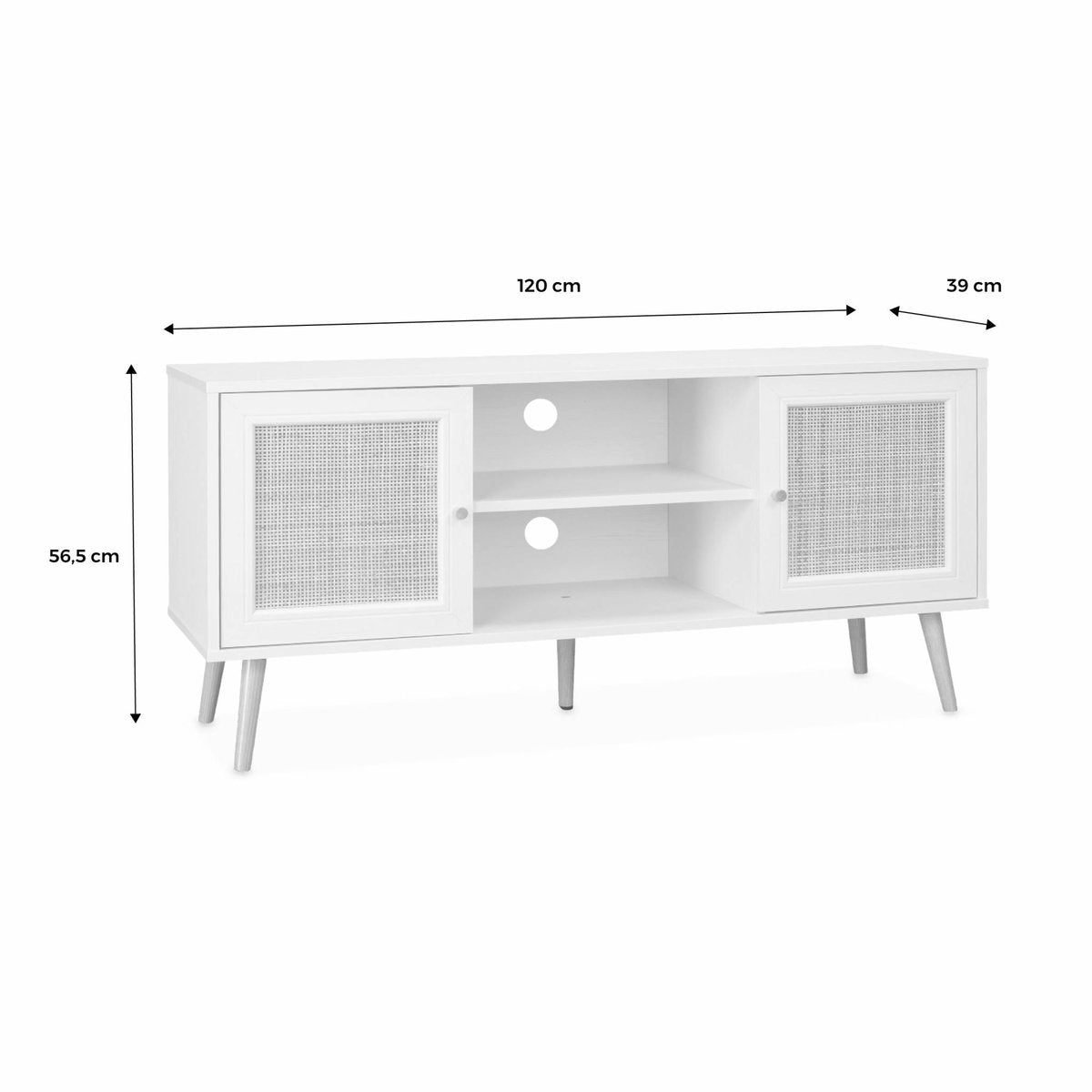 Meuble TV Scandinave en Cannage - 120 cm - BOHÈME