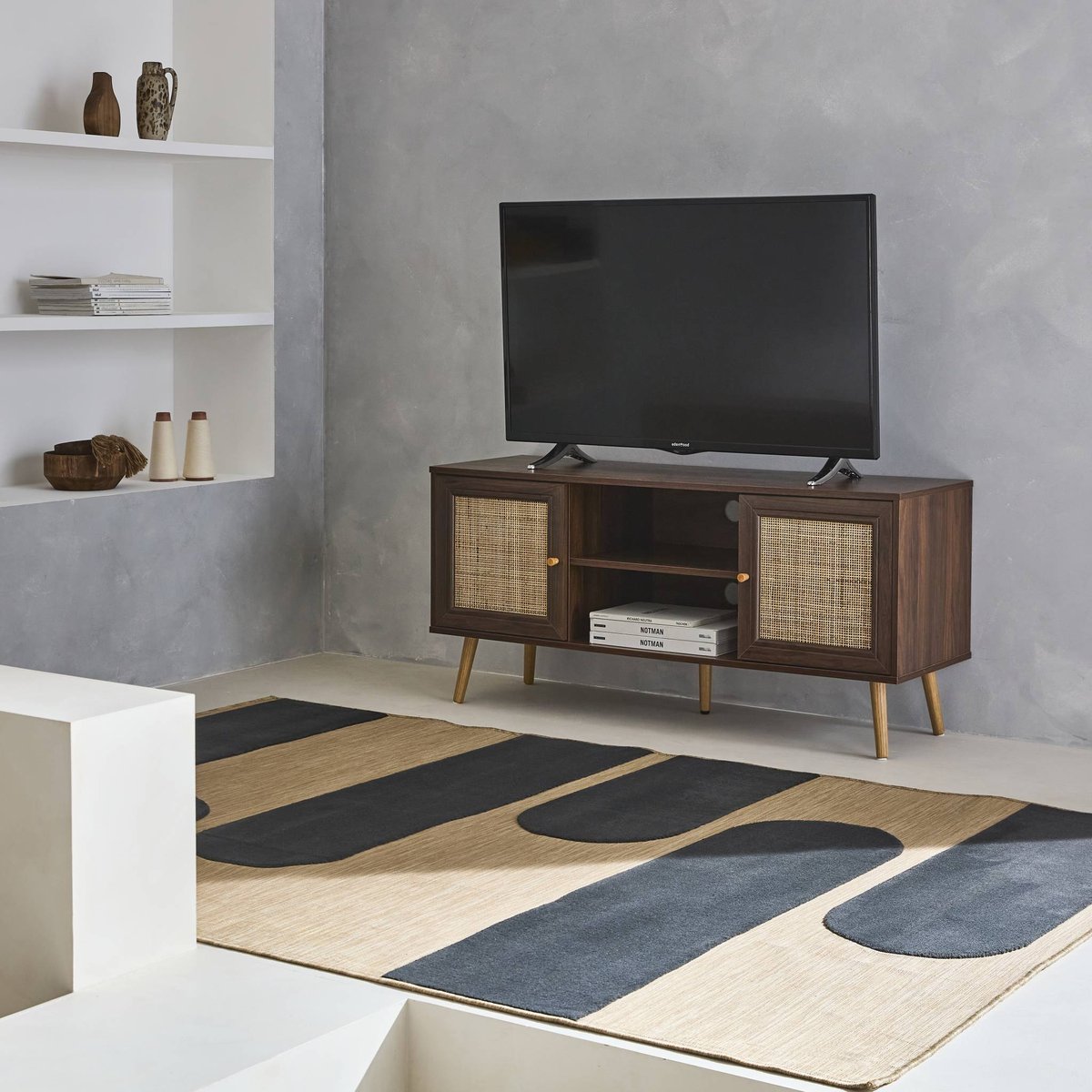 Meuble TV Scandinave en Cannage - 120 cm - BOHÈME