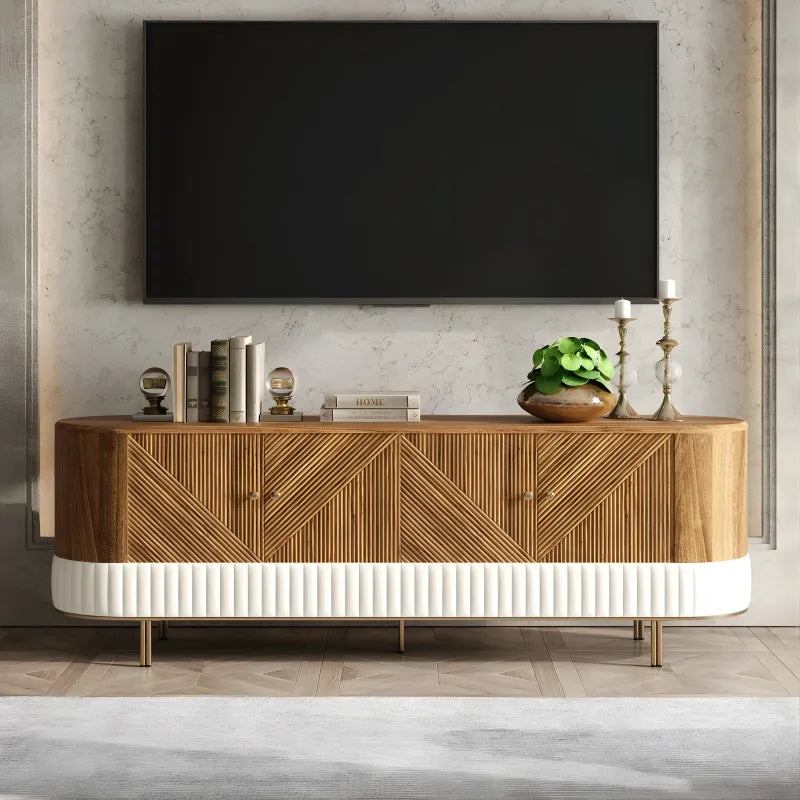 Meuble TV en Bois Noyer Moderne avec Rangement pour Téléviseur