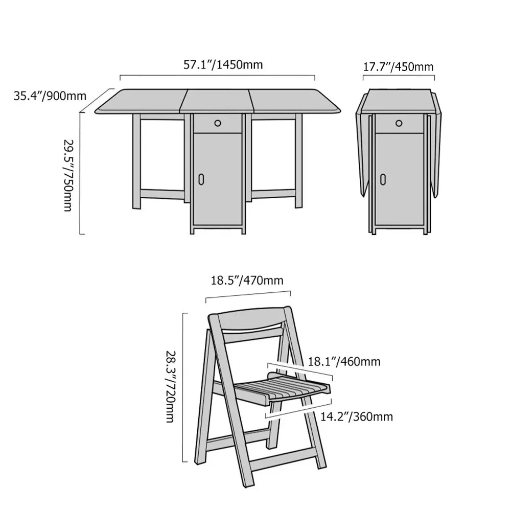 Ensemble de Table à Manger Pliante - Moderne en Bois Massif