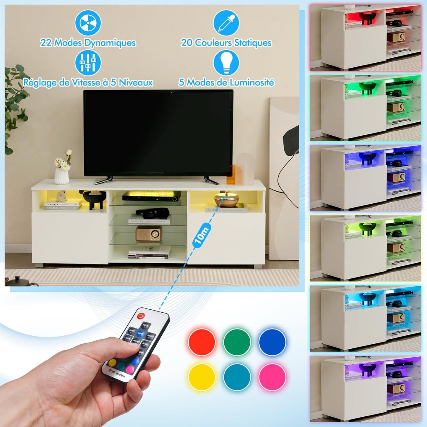 Meuble TV avec Éclairage LED - 20 Couleurs