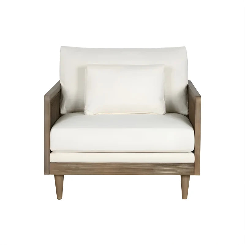 Fauteuil à Accoudoirs en Cannage de Rotin et Tissu Blanc