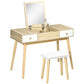 Coiffeuse avec Tabouret Style Scandinave - Aspect Chêne Clair Blanc