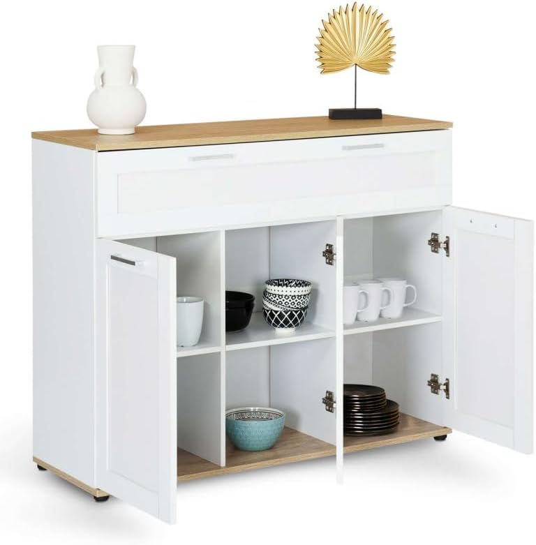 Buffet 100 cm - 3 Portes et 1 Tiroir Blanc