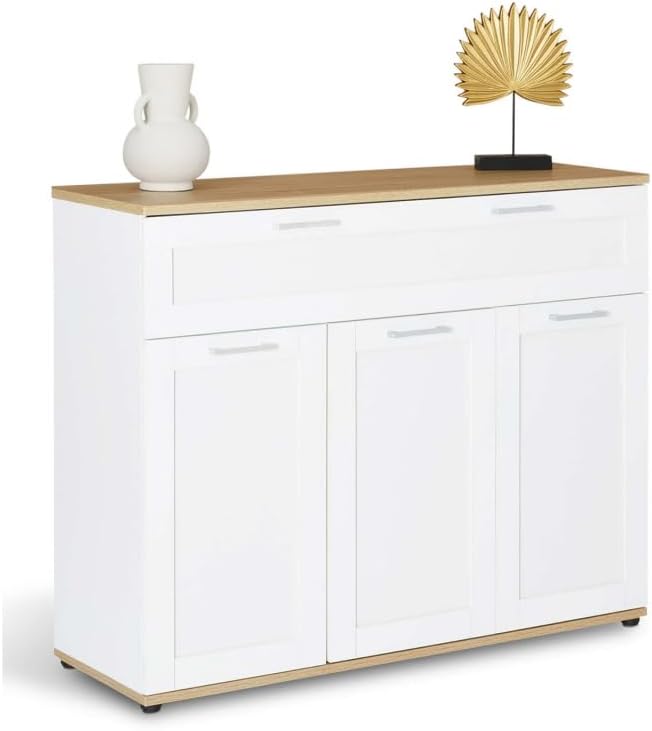 Buffet 100 cm - 3 Portes et 1 Tiroir Blanc