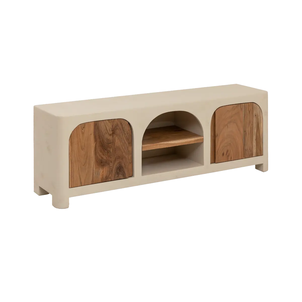 Meuble TV en MDF - Effet Béton et Bois d'Acacia