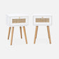 Lot de 2 Tables de Chevet Effet Bois et Cannage - Blanc