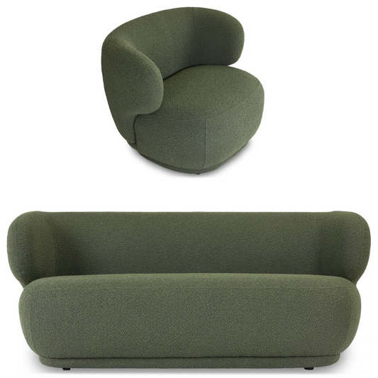 Ensemble Fauteuil + Canapé 2 Places - Tissu Bouclé - Kaki