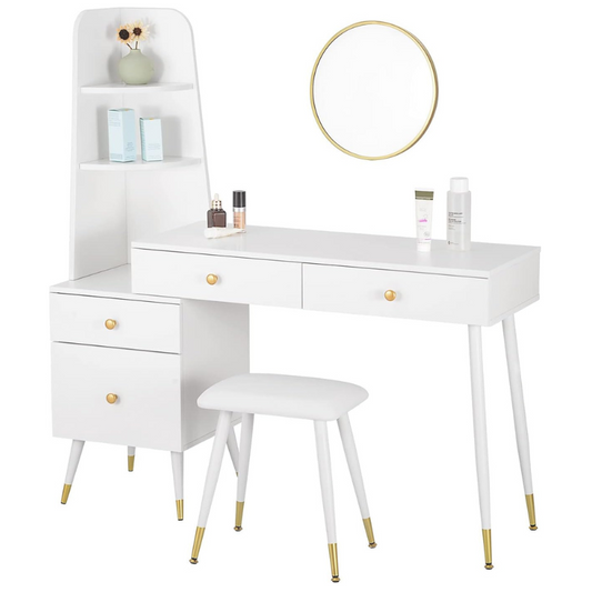 Coiffeuse avec Tabouret Miroir Commode -  4 Tiroirs