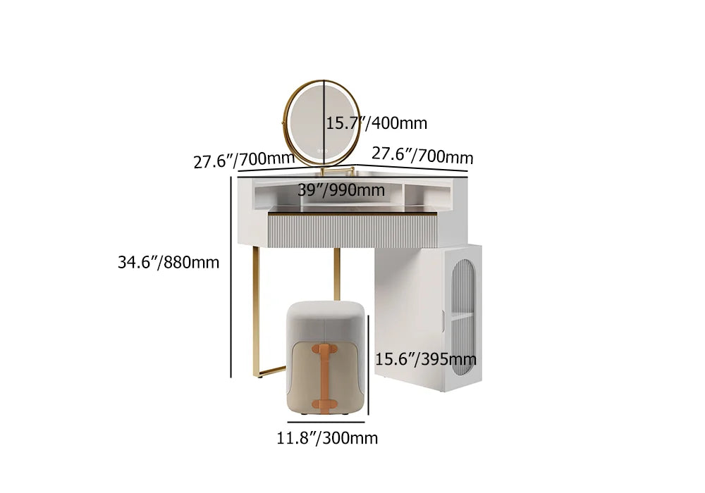 Coiffeuse d'Angle Moderne - Miroir Led Tactile