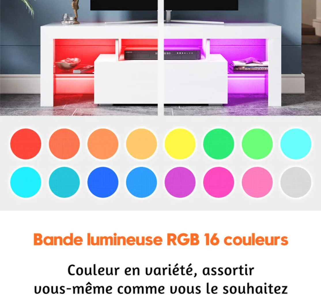 Meuble TV Blanc Laqué - Meuble TV LED