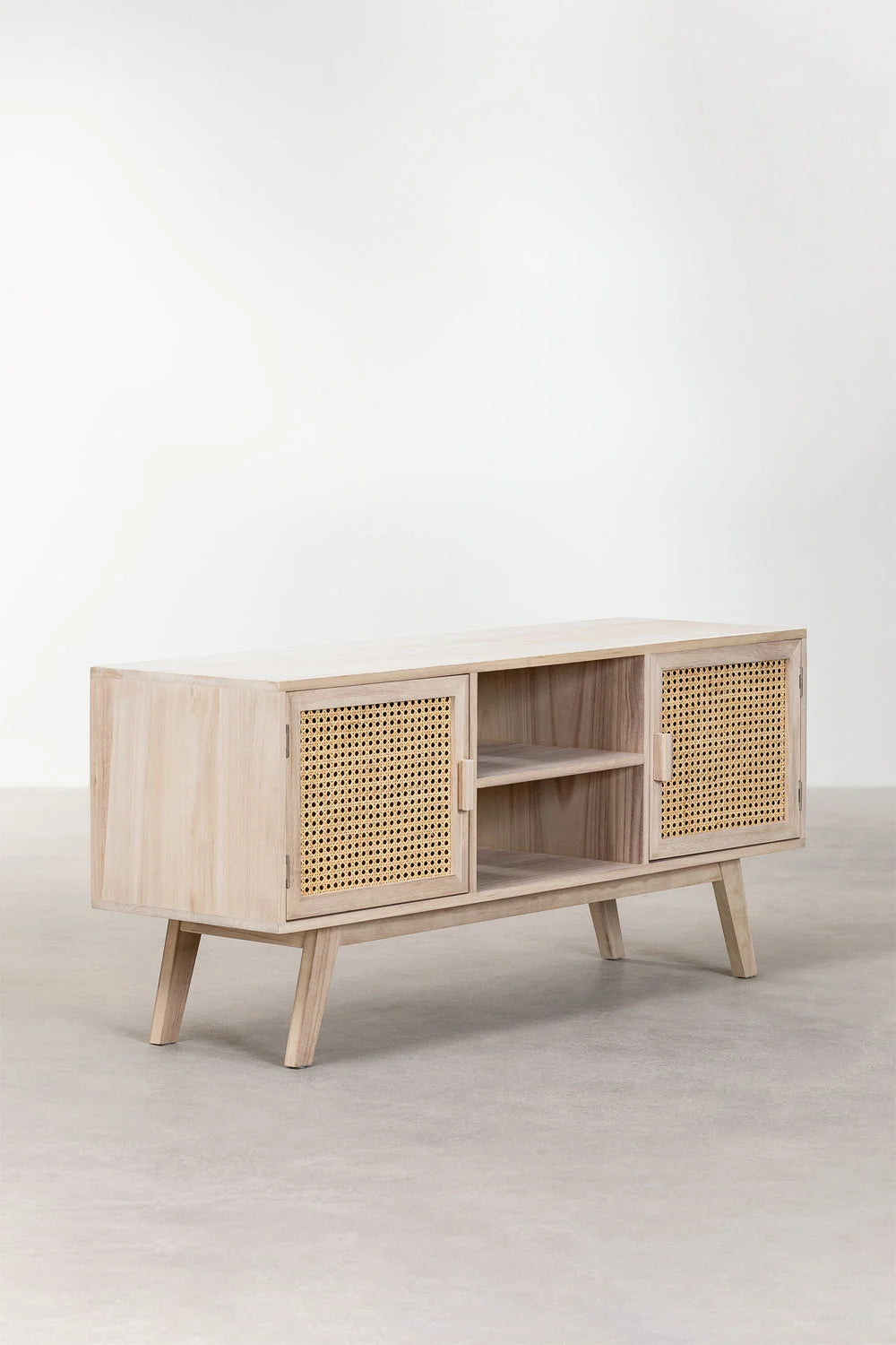 Meuble TV en Bois Design - Bois de Paulownia & Cannage