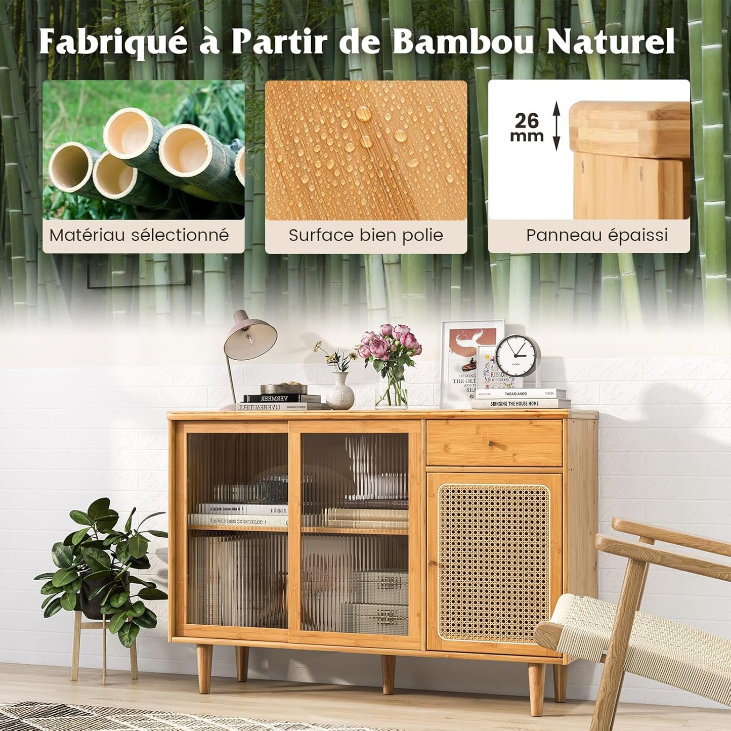 Buffet Cuisine en Bambou - Armoire de Rangement