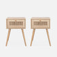 Lot de 2 Tables de Chevet - Effet Bois et Cannage