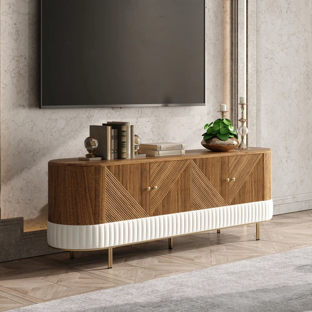 Meuble TV en Bois Noyer Moderne avec Rangement pour Téléviseur