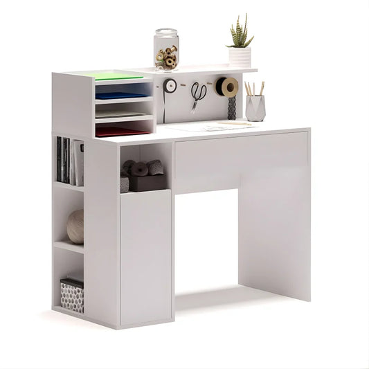 Bureau Blanc 100 x 50 cm -  Étagères & Tiroirs