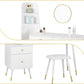 Coiffeuse avec Tabouret Miroir Commode -  4 Tiroirs