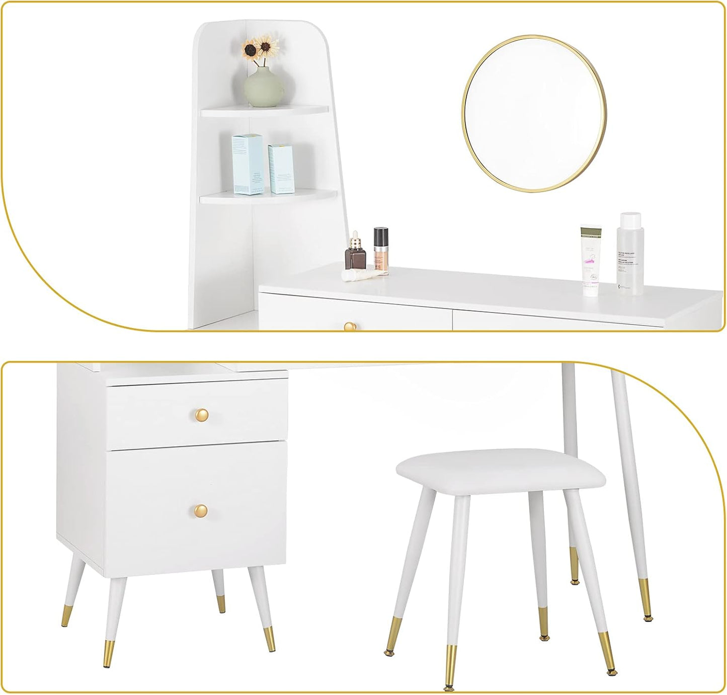 Coiffeuse avec Tabouret Miroir Commode -  4 Tiroirs