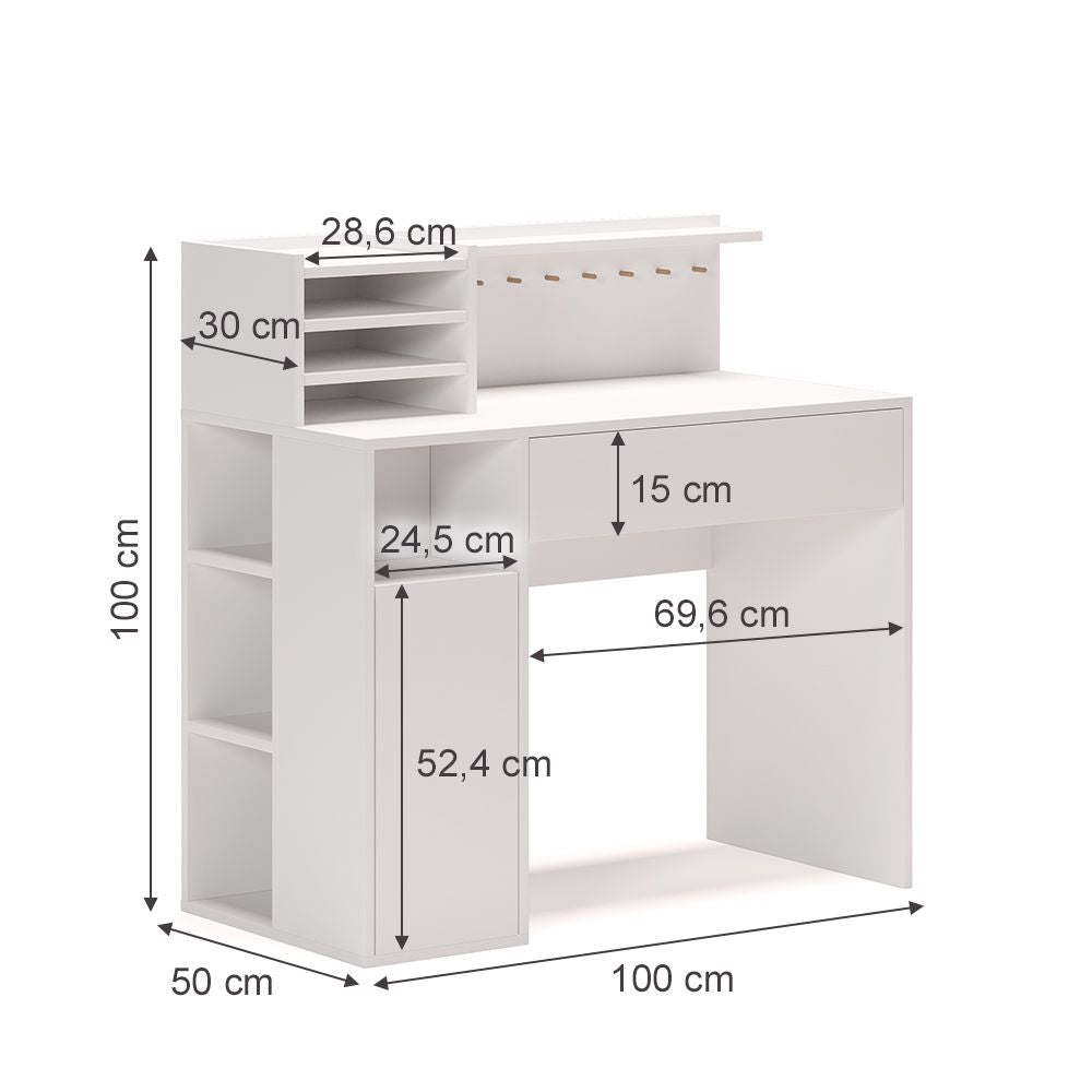 Bureau Blanc 100 x 50 cm -  Étagères & Tiroirs