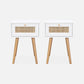 Lot de 2 Tables de Chevet Effet Bois et Cannage - Blanc