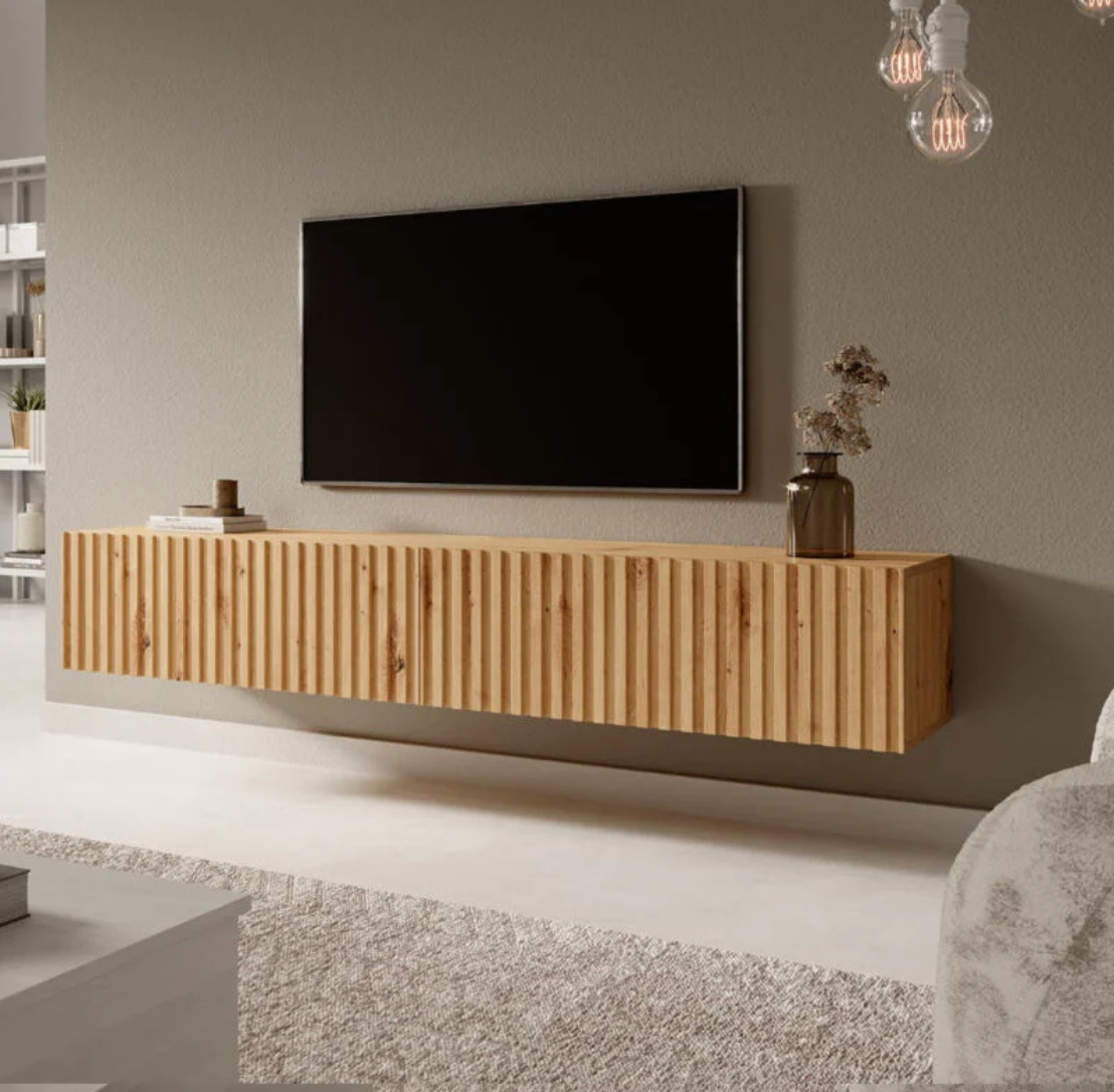 Meuble TV 175 cm en Chêne Artisan avec Façade Fraisée