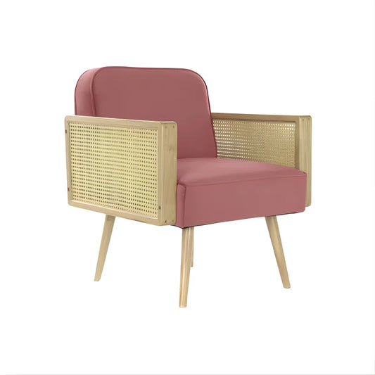 Fauteuil à Accoudoirs - Cannage Vintage Rose et Bois