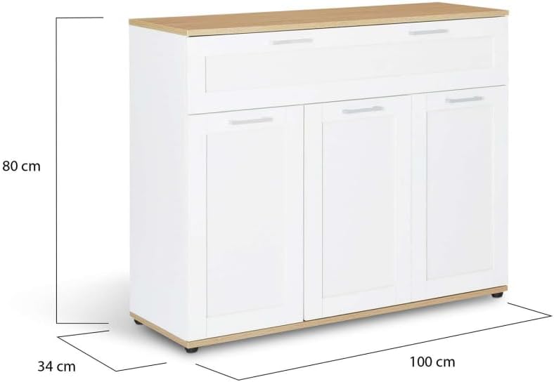 Buffet 100 cm - 3 Portes et 1 Tiroir Blanc