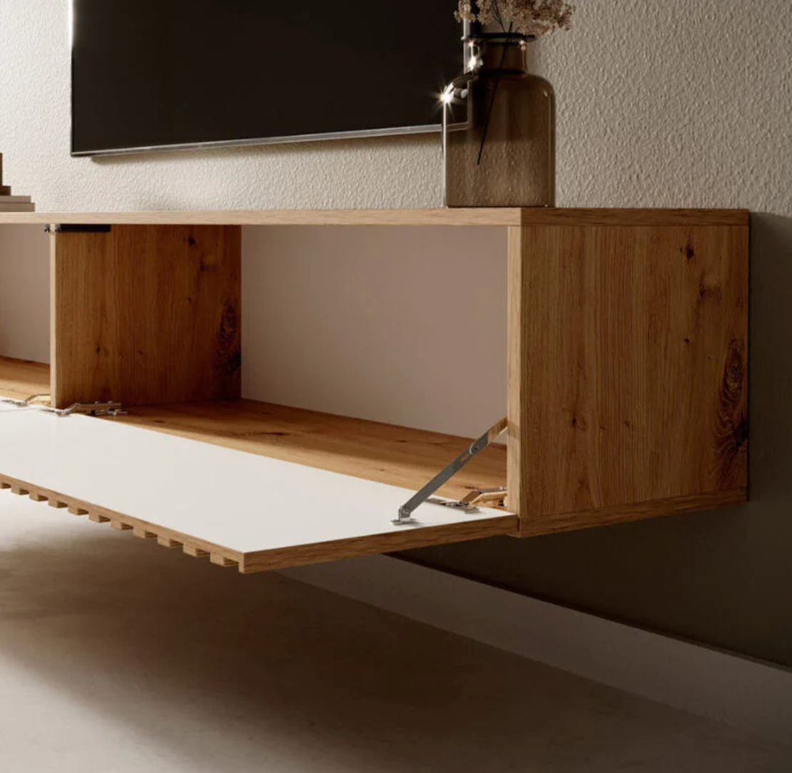 Meuble TV 175 cm en Chêne Artisan avec Façade Fraisée